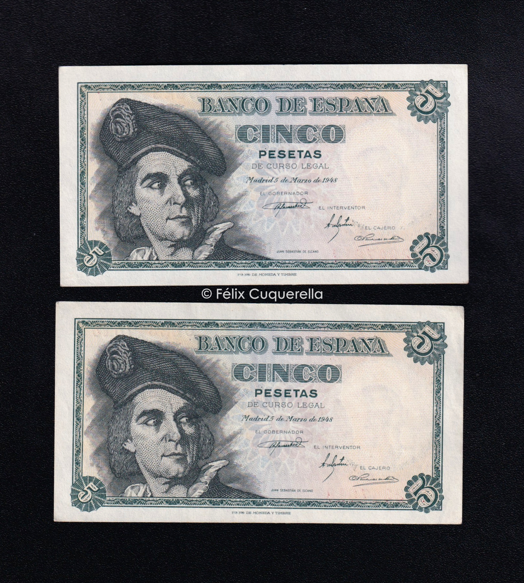 Pareja correlativa 5 pesetas 1948, serie C, (1) EBC+ (1) S/C- Pareja correlativa 5 pesetas 1948, serie C, (1) EBC+ (1) S/C-