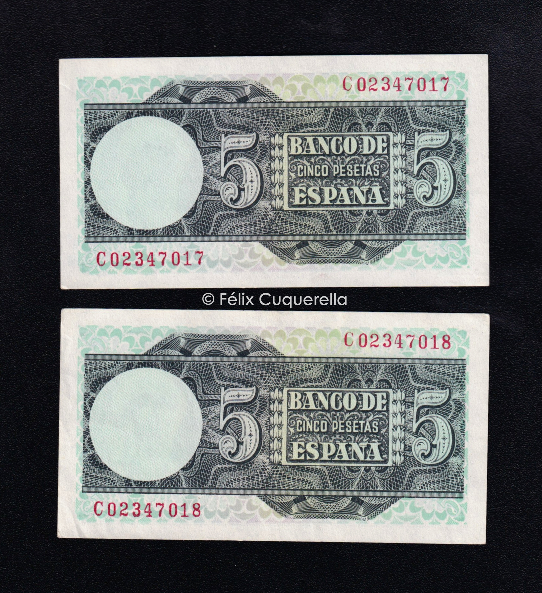 Pareja correlativa 5 pesetas 1948, serie C, (1) EBC+ (1) S/C- Pareja correlativa 5 pesetas 1948, serie C, (1) EBC+ (1) S/C-