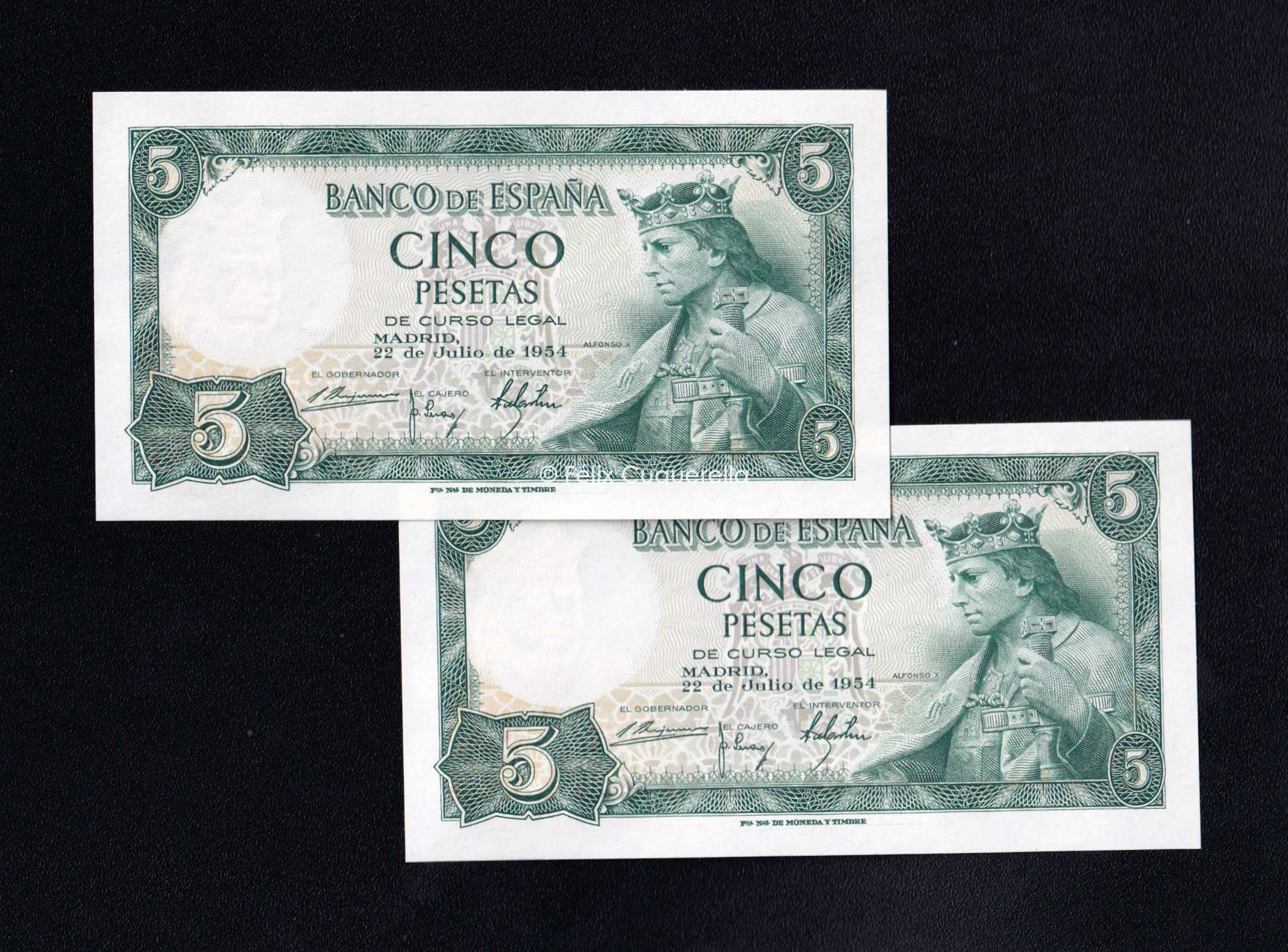 Pareja correlativa 5 pesetas 1954, serie A, S/C- Pareja correlativa 5 pesetas 1954, serie A, S/C-