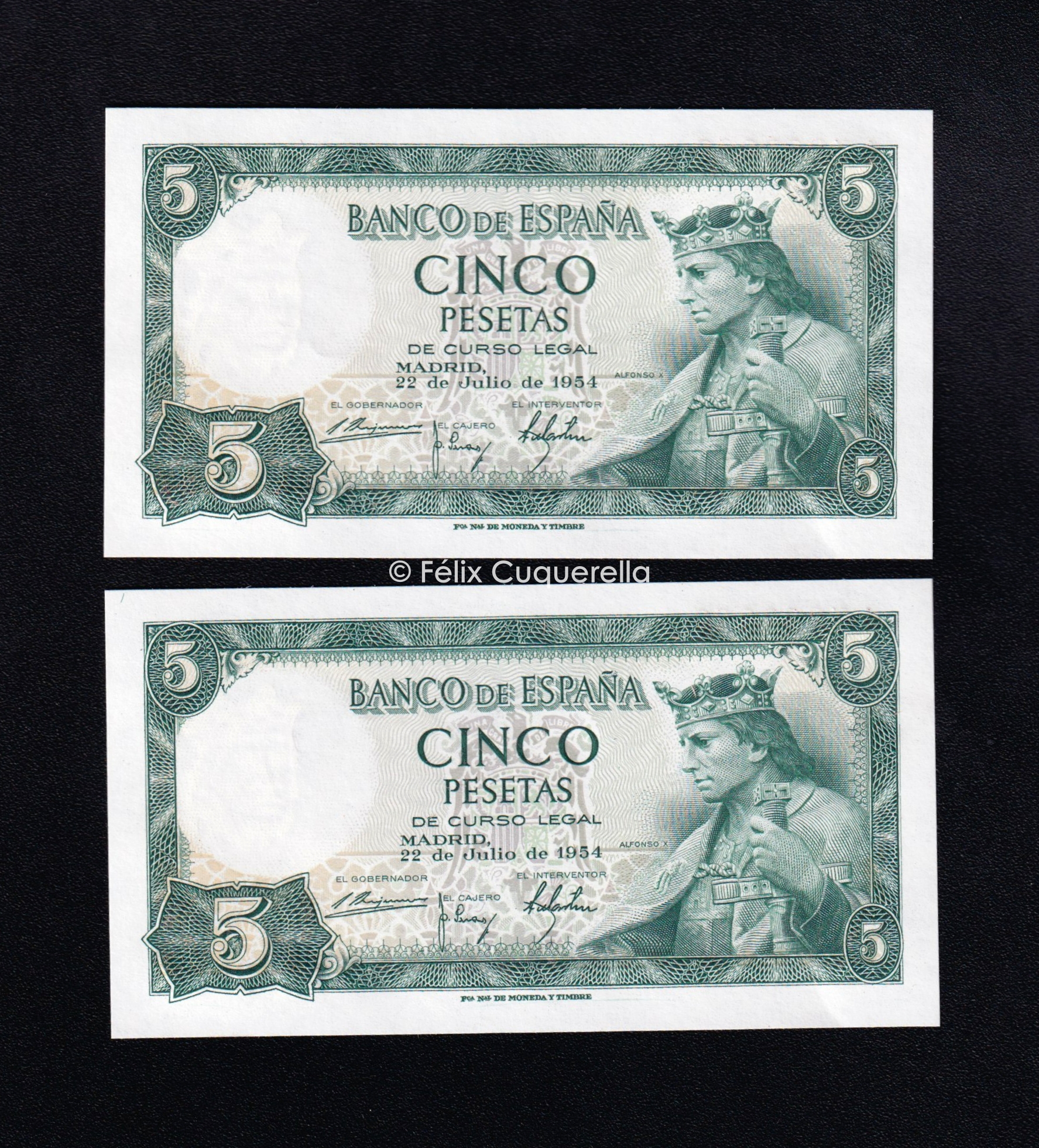 Pareja correlativa 5 pesetas 1954, serie A, S/C- Pareja correlativa 5 pesetas 1954, serie A, S/C-