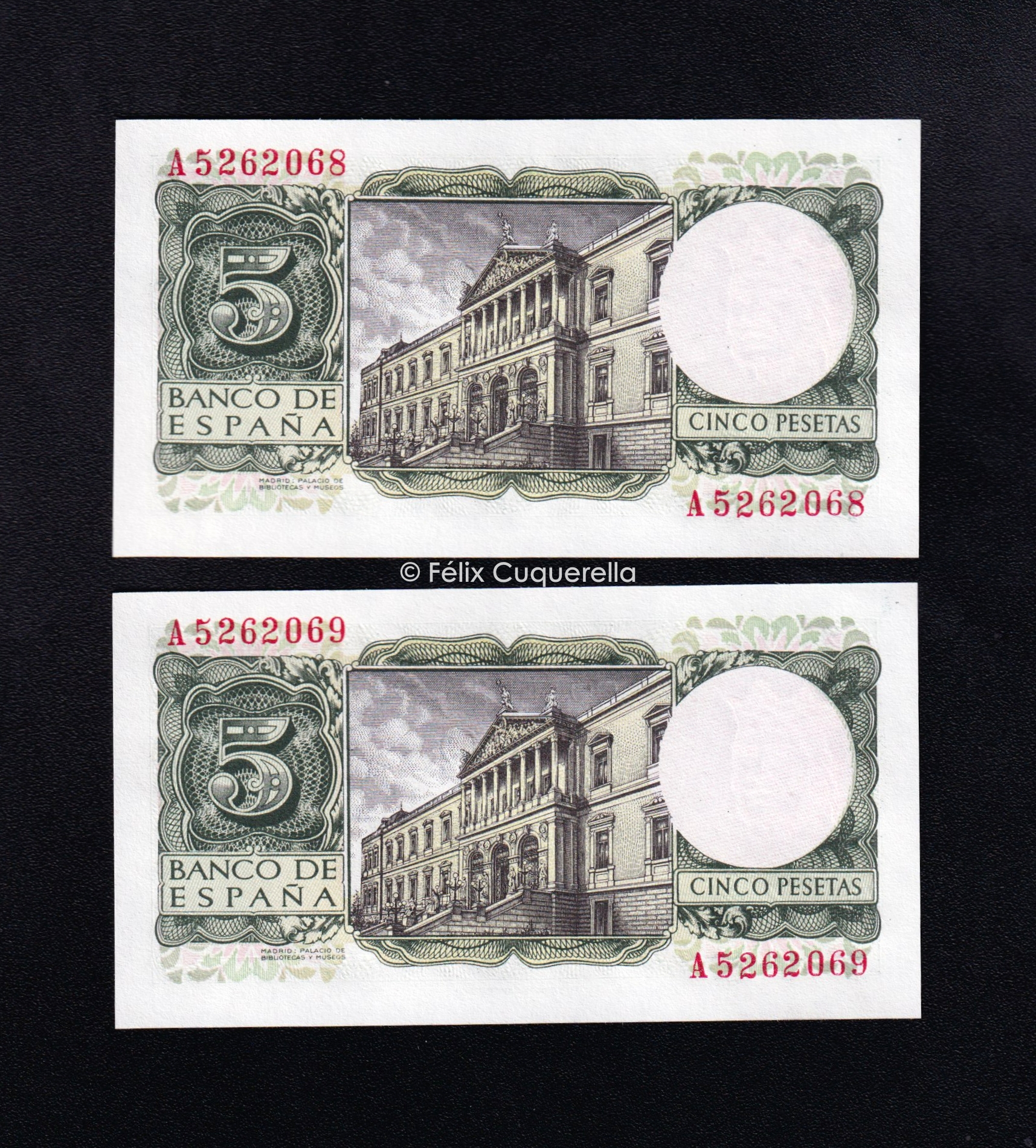 Pareja correlativa 5 pesetas 1954, serie A, S/C- Pareja correlativa 5 pesetas 1954, serie A, S/C-