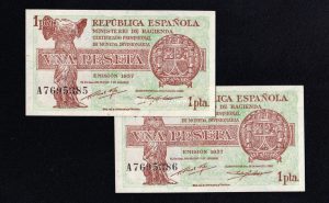 Pareja correlativa 1 Peseta 1937, serie A, S/C-