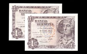 Pareja correlativa 1 peseta 1948, sin serie, S/C-, (1) pico flojo