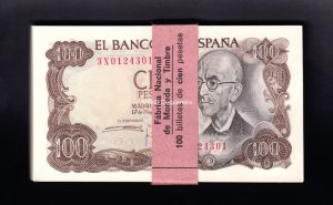 Taco completo (100 billetes) 100 Pesetas 1970, serie 3X, S/C a S/C- Taco completo (100 billetes) 100 Pesetas 1970, serie 3X, S/C a S/C-