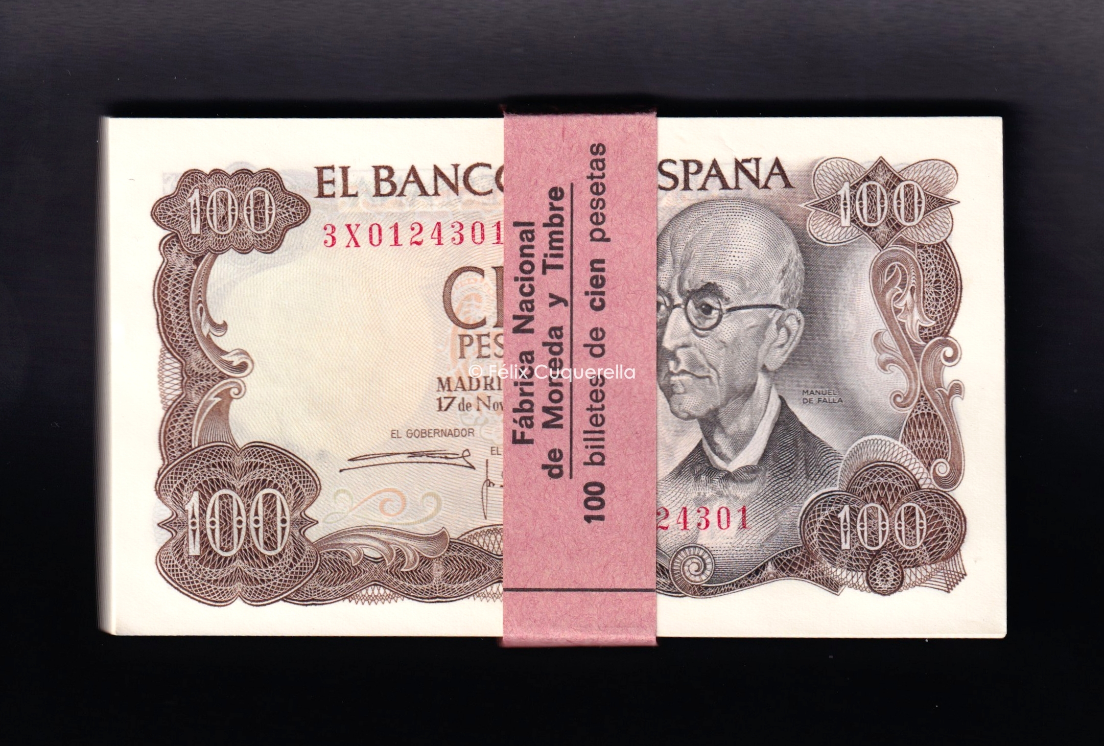 Taco completo (100 billetes) 100 Pesetas 1970, serie 3X, S/C a S/C- Taco completo (100 billetes) 100 Pesetas 1970, serie 3X, S/C a S/C-