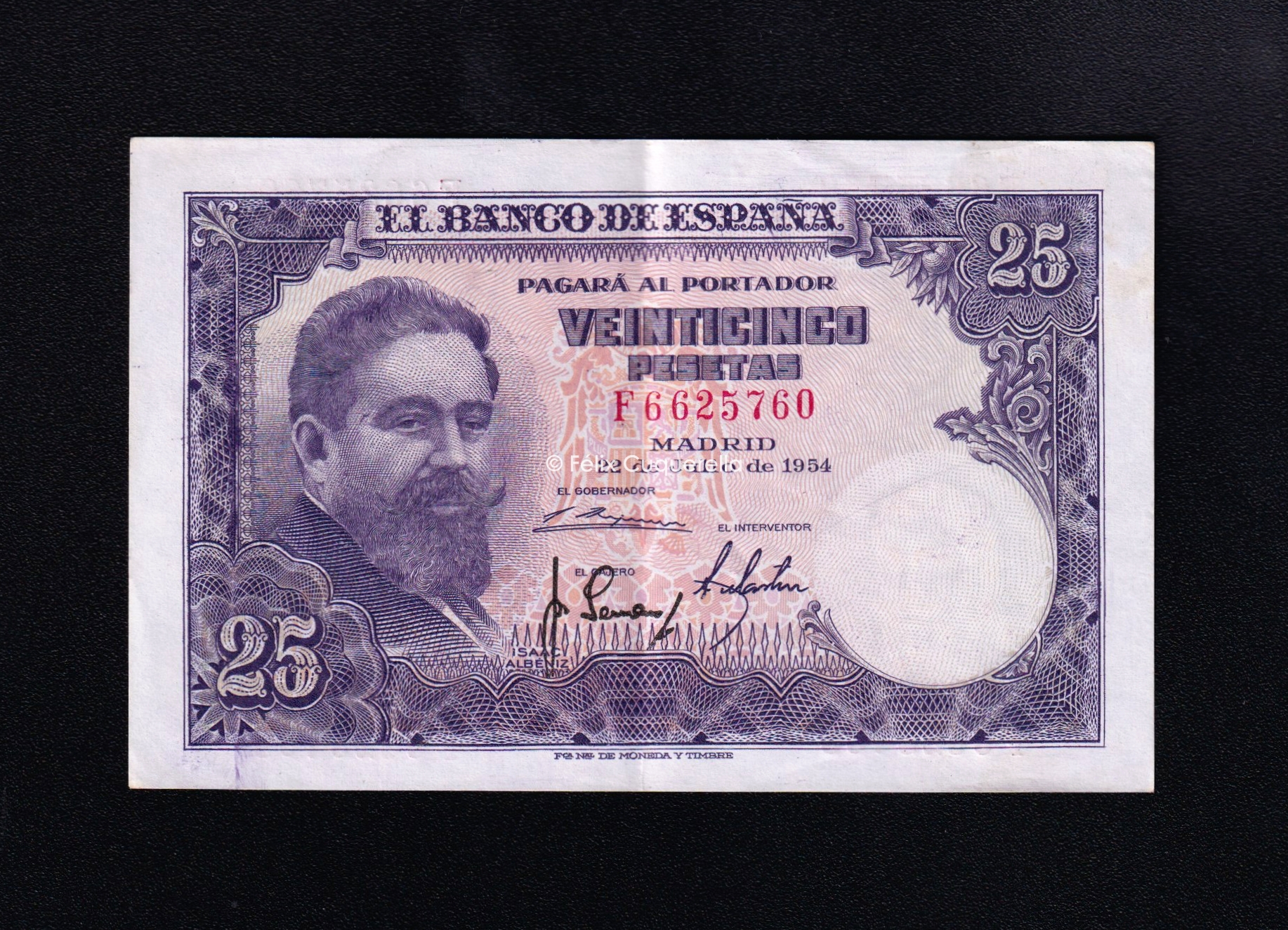 25 pesetas 1954, serie F, EBC- 25 pesetas 1954, serie F, EBC-
