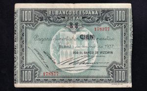Banco de Bilbao 1937, 100 pesetas, EBC-, banco de Vizcaya