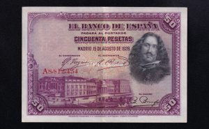 50 Pesetas 1928, serie A, numeración alta correspondiente a la República, EBC- 50 Pesetas 1928, serie A, numeración alta correspondiente a la República, EBC-