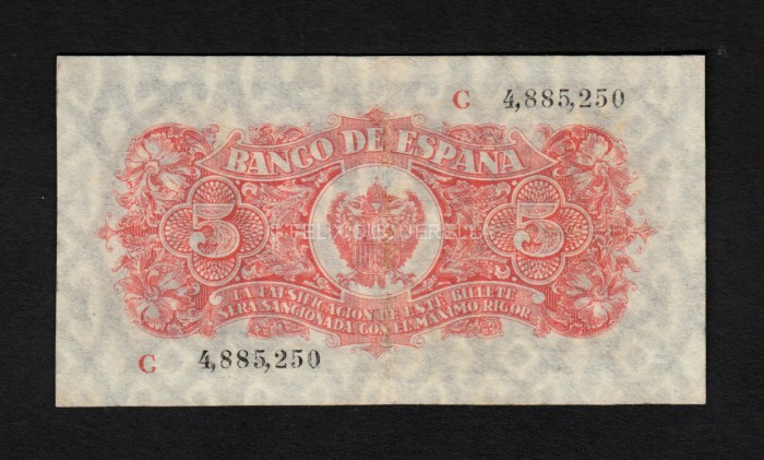 5 pesetas 1937, serie C, MBC, picos arreglados reverso