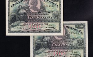 Pareja correlativa 100 Pesetas 1907, sin serie, S/C-