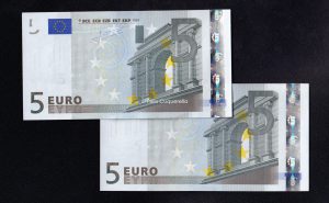 Pareja correlativa 5€ 2002, serie U (Francia), 2ª firma Trichet, S/C-