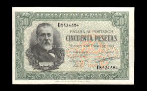50 Pesetas 1940, serie D, EBC-, dos dobleces verticales anverso