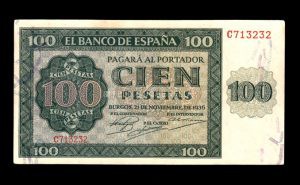 100 Pesetas 1936, serie C, EBC-, varios dobleces verticales, pico redondeado anverso