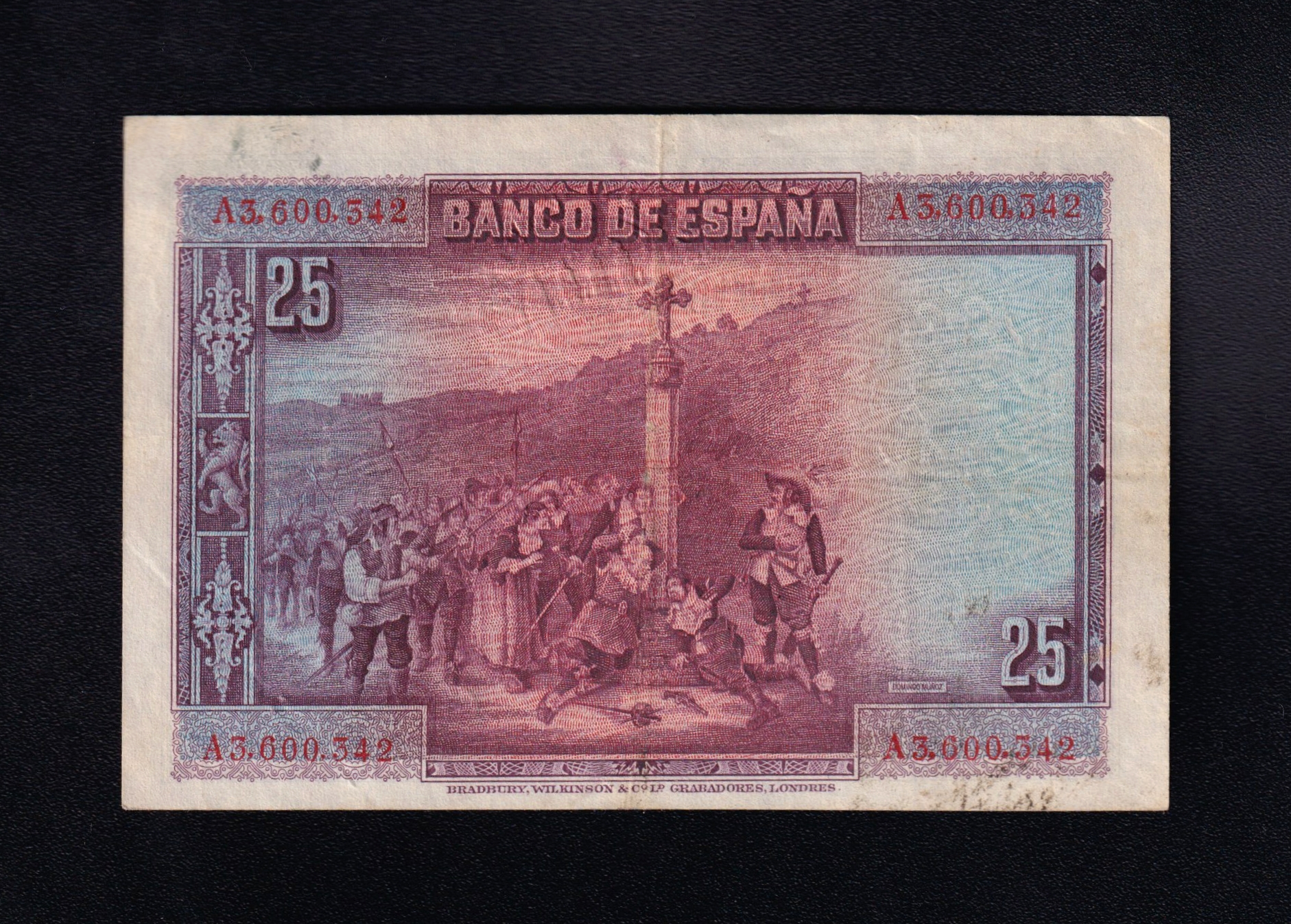 25 Pesetas 1928, serie A, sello en seco de Estado Español, MBC- 25 Pesetas 1928, serie A, sello en seco de Estado Español, MBC-
