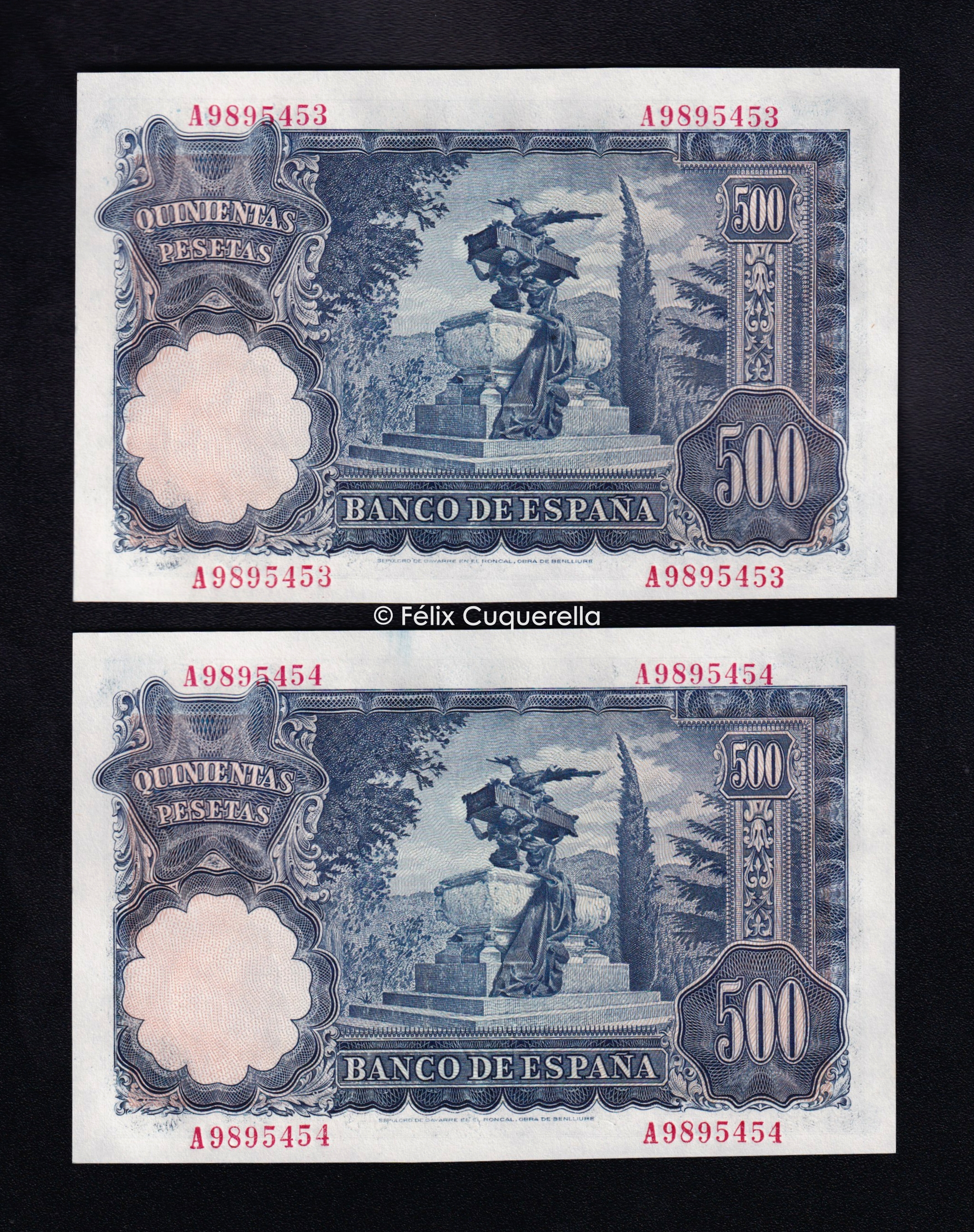 Pareja correlativa 500 pesetas 1951, serie A, S/C Pareja correlativa 500 pesetas 1951, serie A, S/C