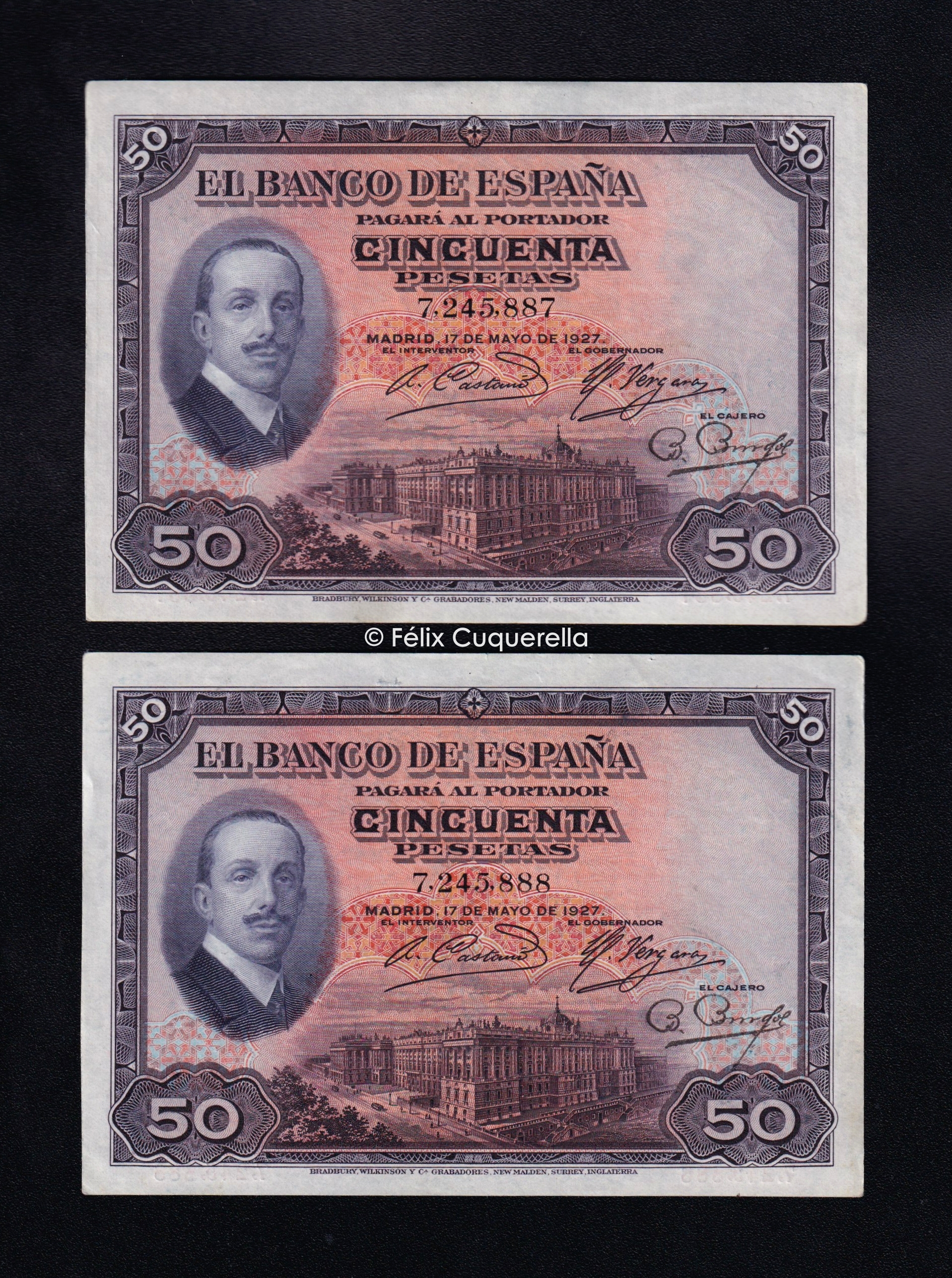 Pareja correlativa 50 Pesetas 1927, EBC