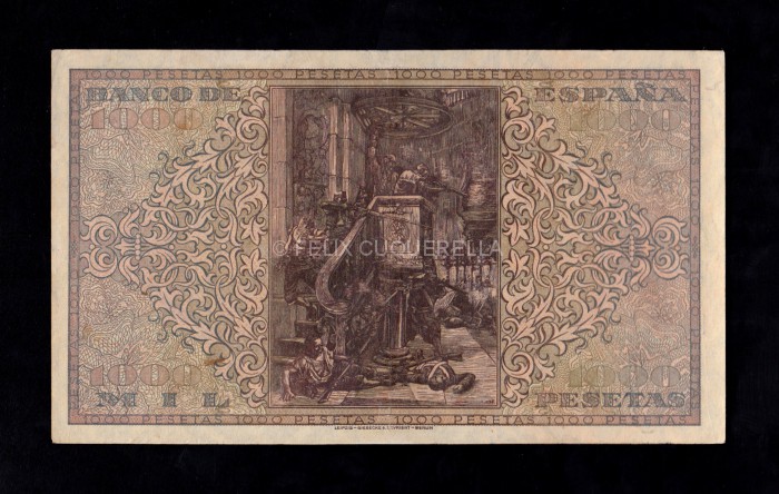 1000 Pesetas 1938, serie A, MBC+, con todo su apresto reverso 1000 Pesetas 1938, serie A, MBC+, con todo su apresto reverso