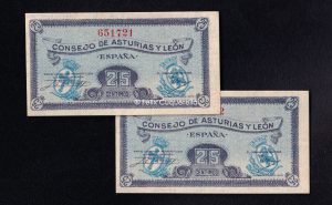 Asturias y León, Pareja correlativa 25 céntimos 1936, S/C