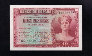10 pesetas 1935, serie B, S/C