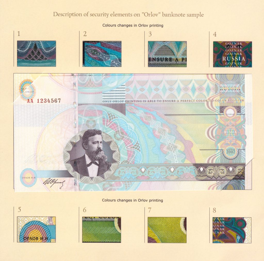 Rusia, Goznak - Orlof 2002, Specimen Test Note, S/C, (en carpeta ...