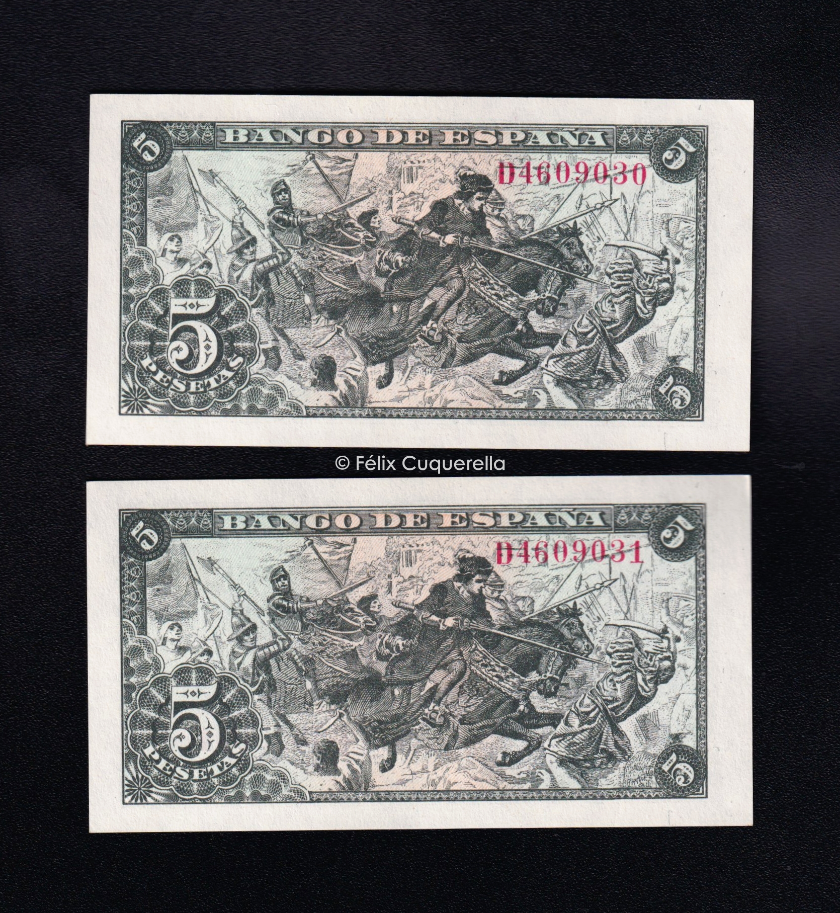 Pareja correlativa 5 pesetas 1945, serie D, S/C- Pareja correlativa 5 pesetas 1945, serie D, S/C-