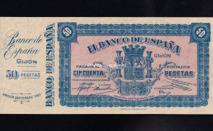 50 Pesetas Gijón 1937, con matriz, S/C