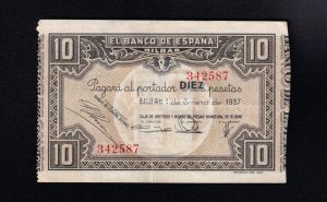 Banco de Bilbao , 10 Pesetas 1937 , EBC, Caja de Ahorros y Monte de Piedad Municipal de Bilbao