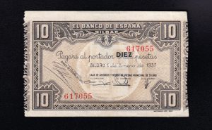 Banco de Bilbao 1937, 10 pesetas, sin serie, S/C-, caja de ahorros y monte de piedad de Bilbao