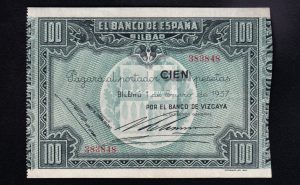 Banco de Bilbao 1937, 100 pesetas, EBC+, banco de Vizcaya