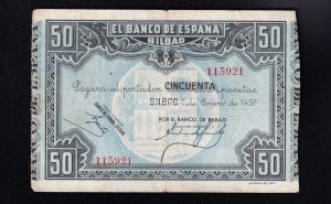 Banco de Bilbao 1937, 50 pesetas, MBC-, banco de Bilbao