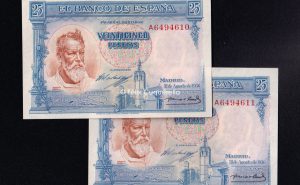 Pareja correlativa 25 pesetas Agosto 1936, serie A, S/C