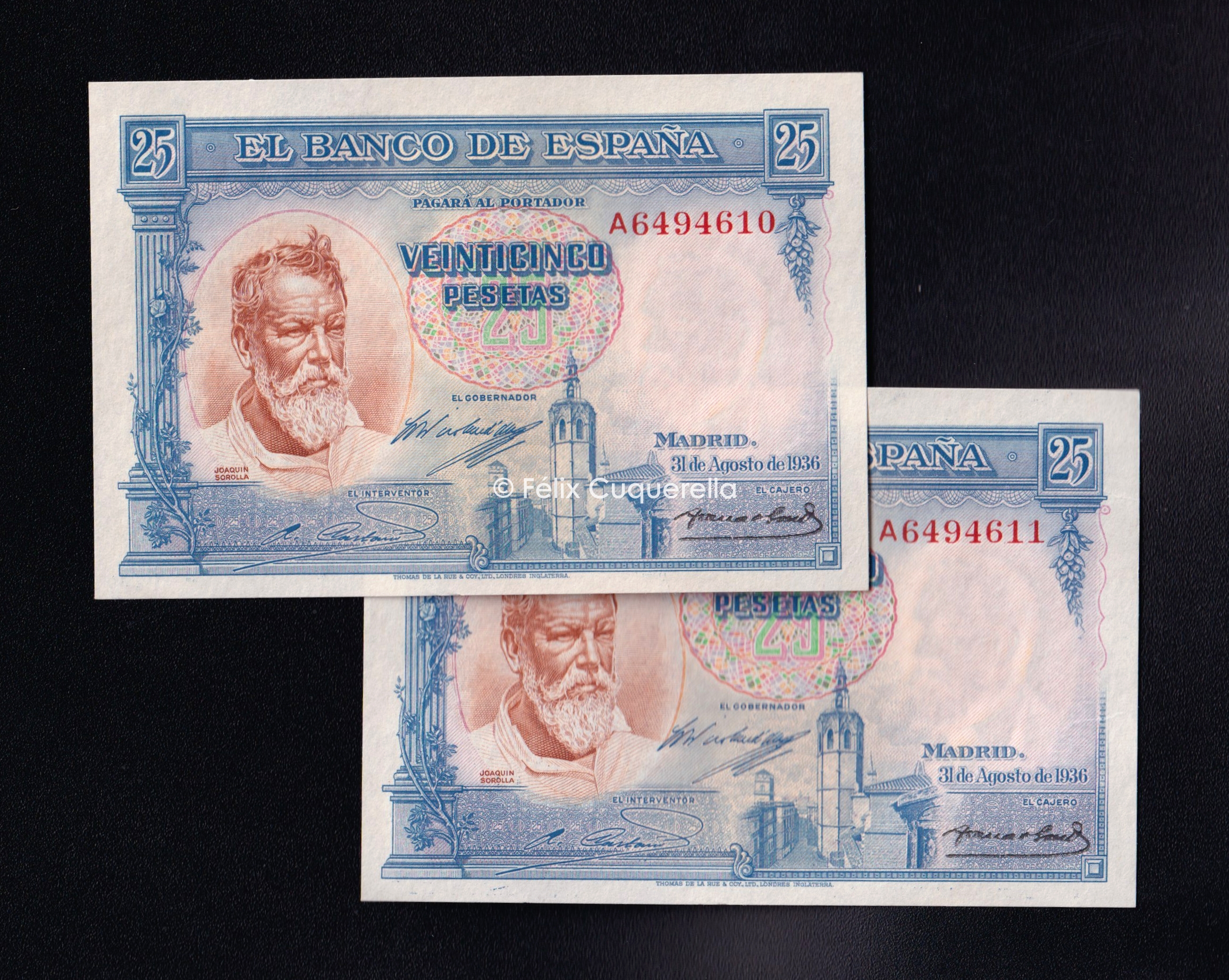 Pareja correlativa 25 pesetas Agosto 1936, serie A, S/C Pareja correlativa 25 pesetas Agosto 1936, serie A, S/C