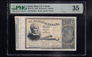 50 Pesetas 1898, MBC+. Encapsulado PMG 35