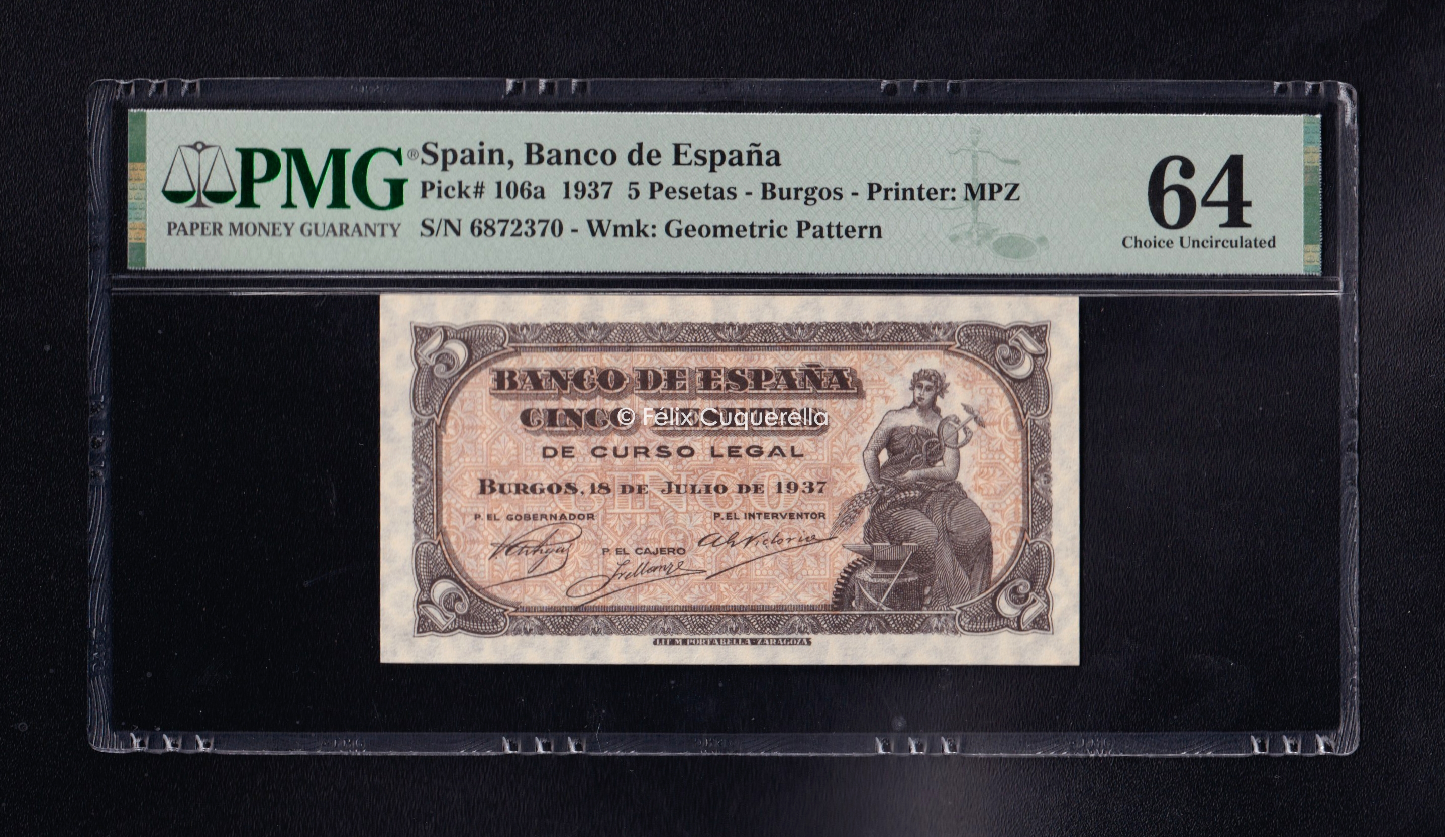 5 pesetas 1937, sin serie, S/C. Encapsulado PMG 64 5 pesetas 1937, sin serie, S/C. Encapsulado PMG 64