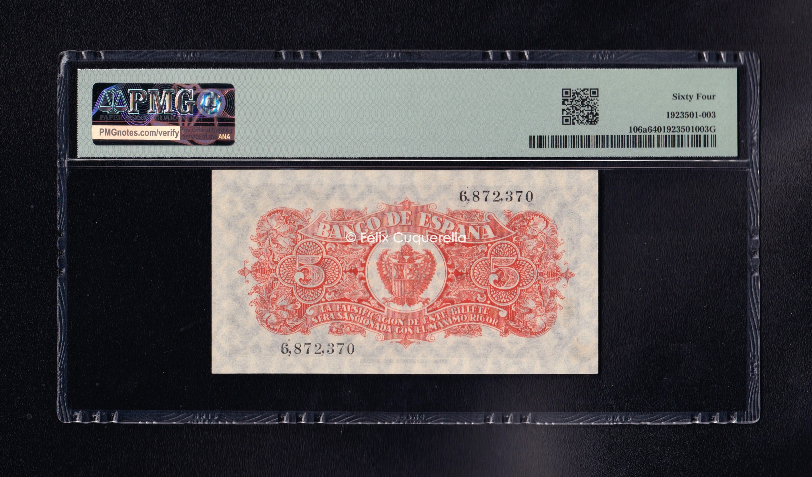 5 pesetas 1937, sin serie, S/C. Encapsulado PMG 64 5 pesetas 1937, sin serie, S/C. Encapsulado PMG 64