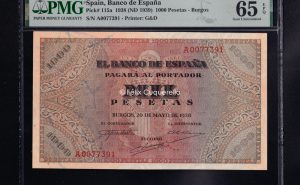 1000 Pesetas 1938, serie A, S/C. Encapsulado PMG 65 EPQ