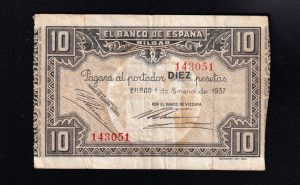 Banco de Bilbao 1937, 10 pesetas, B/C+, banco de Vizcaya