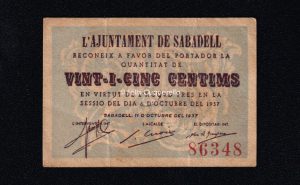 Sabadell (Barcelona), 25 céntimos 1937, EBC-