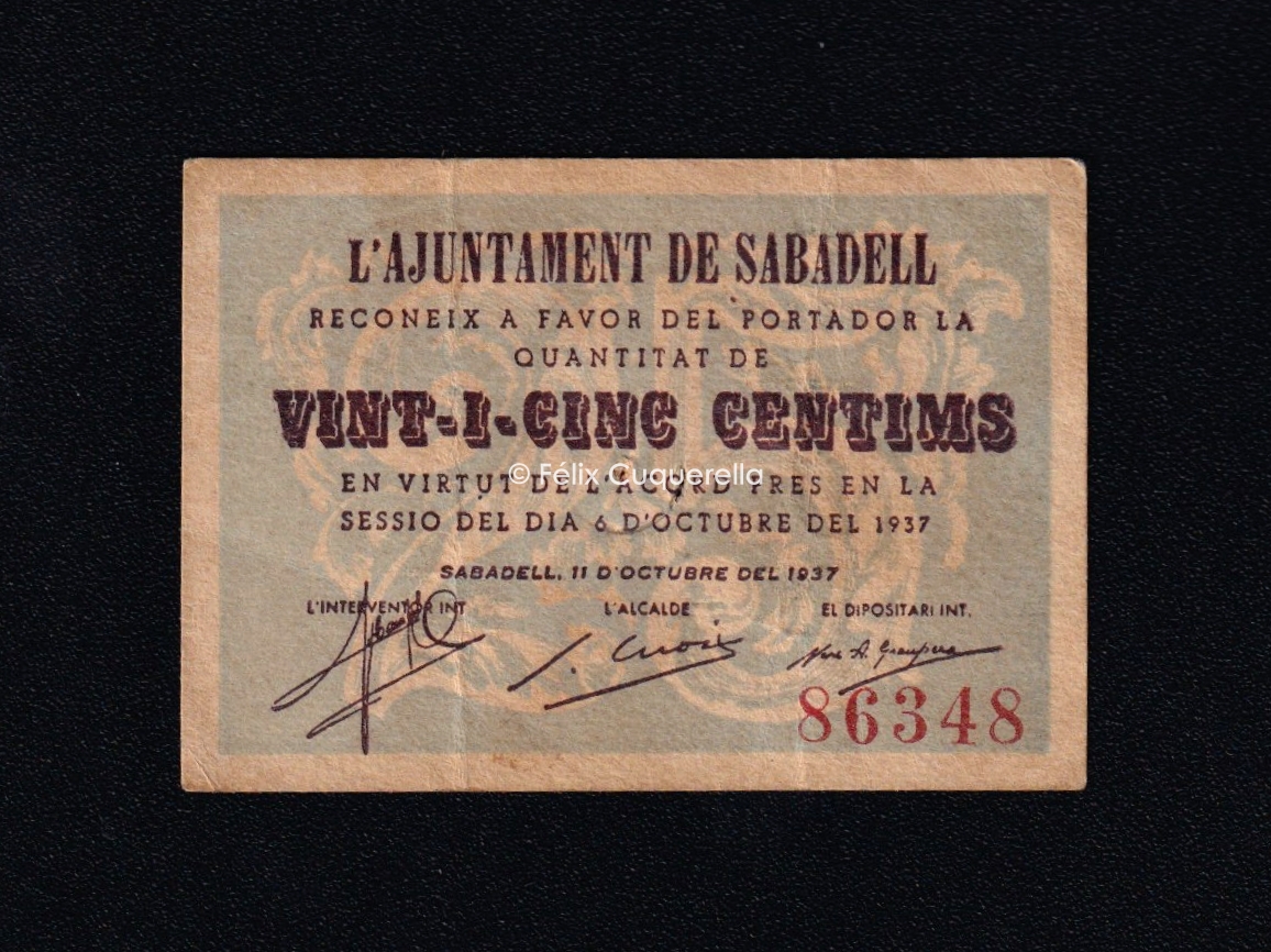 Sabadell (Barcelona), 25 céntimos 1937, EBC- Sabadell (Barcelona), 25 céntimos 1937, EBC-