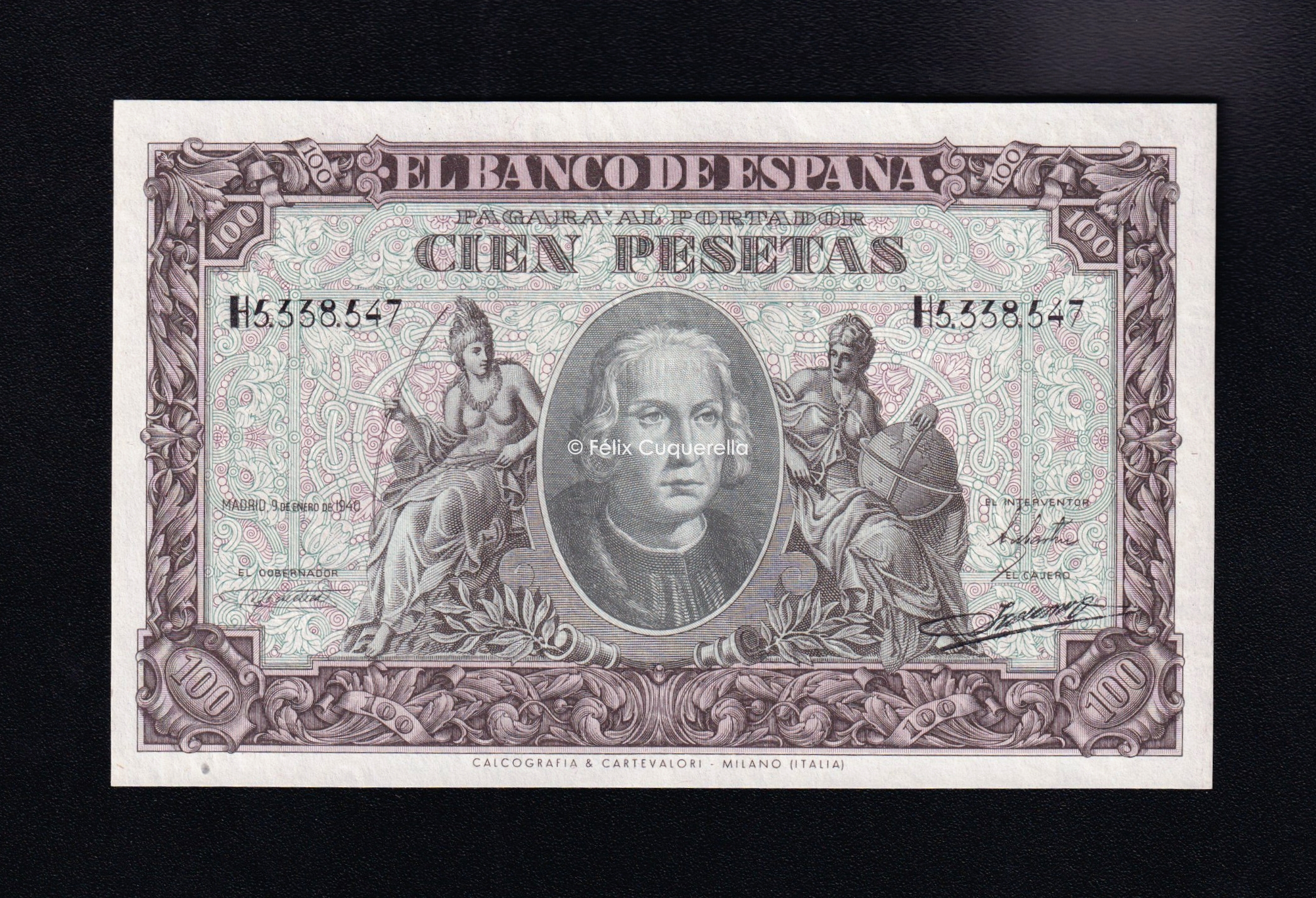 100 Pesetas 1940, serie H, S/C-, manchita en margen inferior 100 Pesetas 1940, serie H, S/C-, manchita en margen inferior