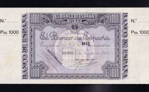 Banco de Bilbao , 1000 Pesetas 1937 , S/C- , con matriz, Banco Urquijo Vascongado