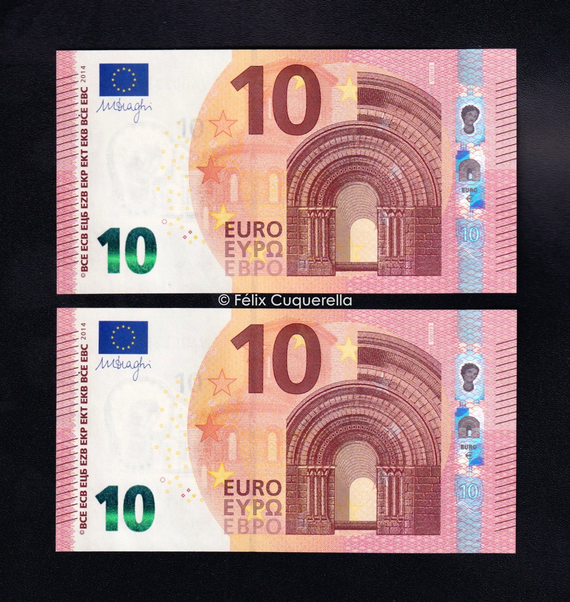 Pareja correlativa 10€ 2014, serie V, 3ª firma Draghi, S/C Pareja correlativa 10€ 2014, serie V, 3ª firma Draghi, S/C