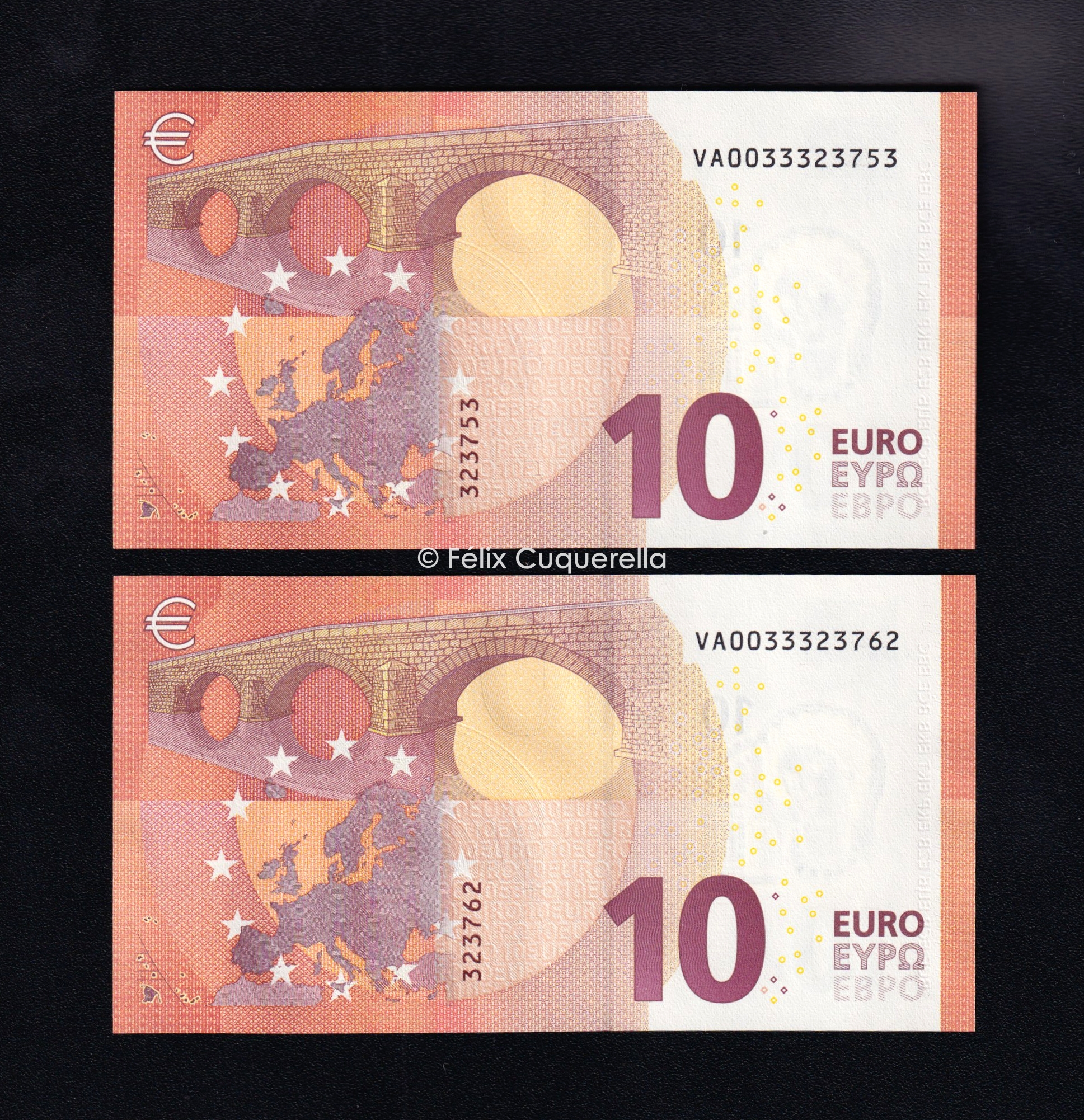 Pareja correlativa 10€ 2014, serie V, 3ª firma Draghi, S/C Pareja correlativa 10€ 2014, serie V, 3ª firma Draghi, S/C