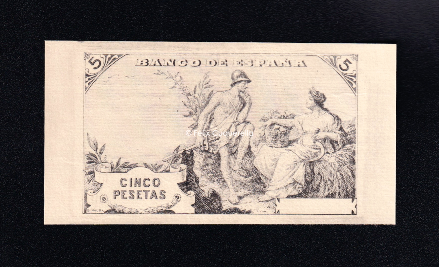 5 Pesetas 1914, prueba de reverso calcográfica, S/C 5 Pesetas 1914, prueba de reverso calcográfica, S/C