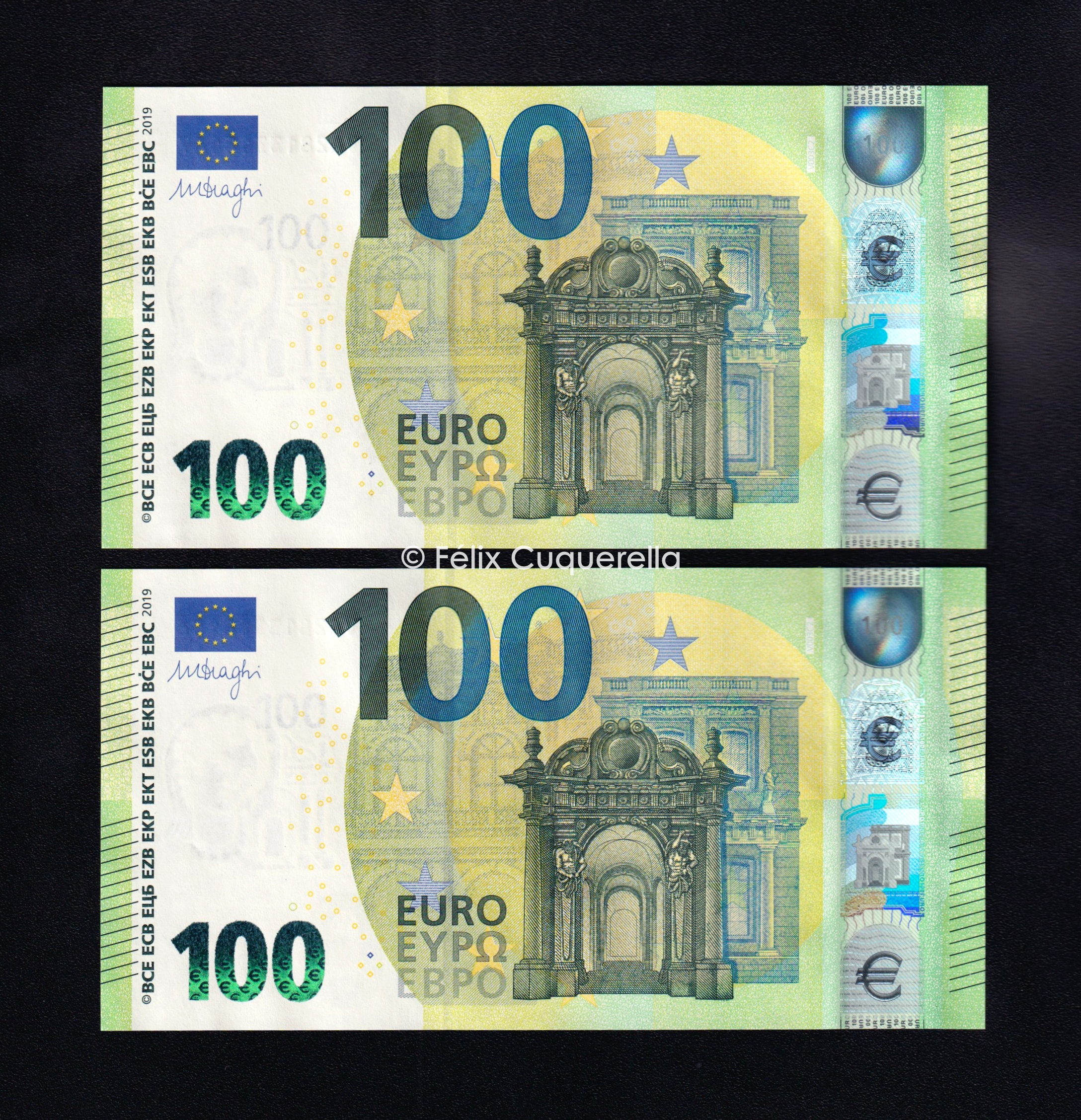Pareja correlativa 100€ 2019, serie V, 3ª firma Draghi, S/C Pareja correlativa 100€ 2019, serie V, 3ª firma Draghi, S/C