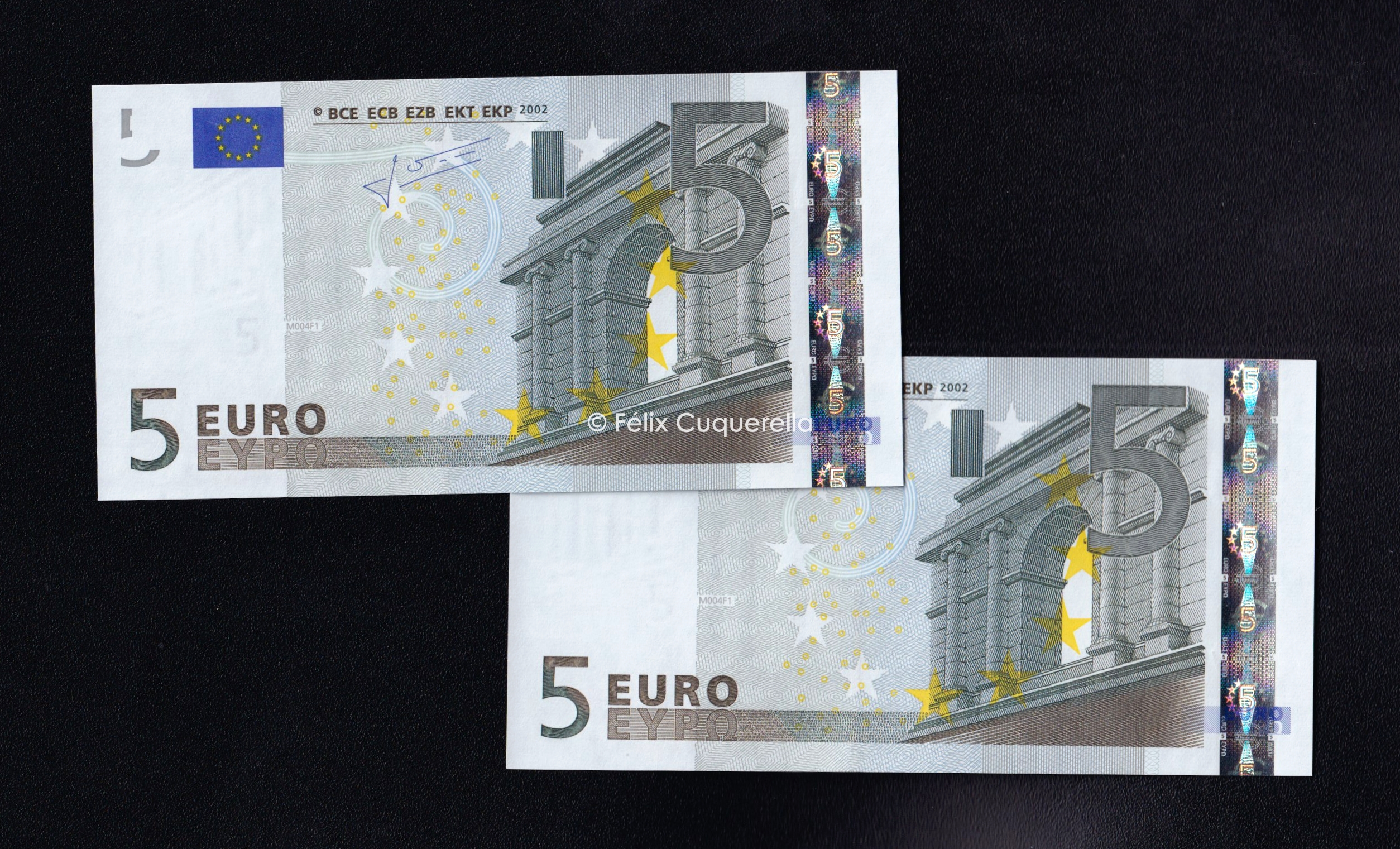 Pareja correlativa 5€ 2002, serie V, 2ª firma Trichet, S/C Pareja correlativa 5€ 2002, serie V, 2ª firma Trichet, S/C