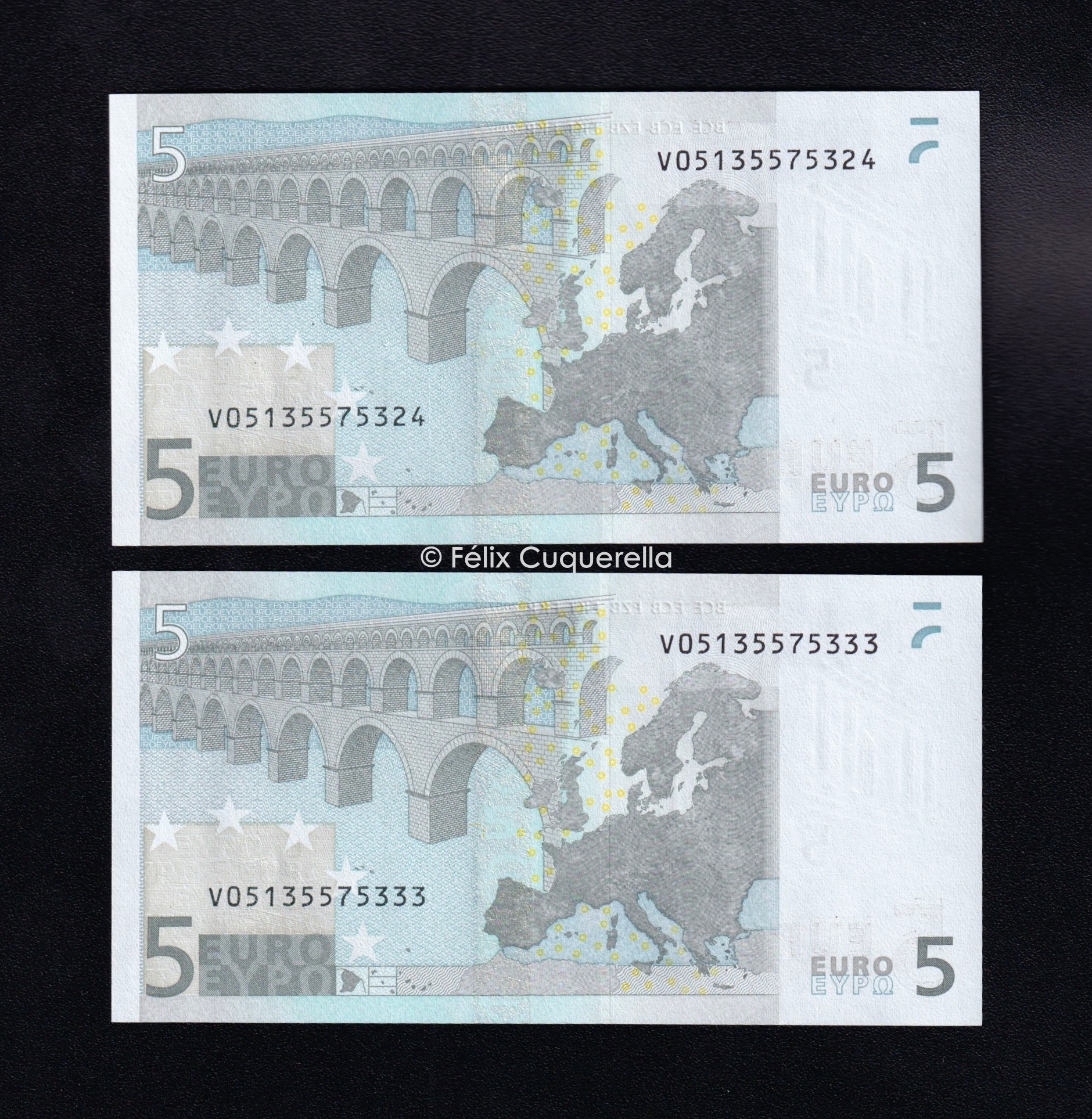 Pareja correlativa 5€ 2002, serie V, 2ª firma Trichet, S/C Pareja correlativa 5€ 2002, serie V, 2ª firma Trichet, S/CPareja correlativa 5€ 2002, serie V, 2ª firma Trichet, S/C