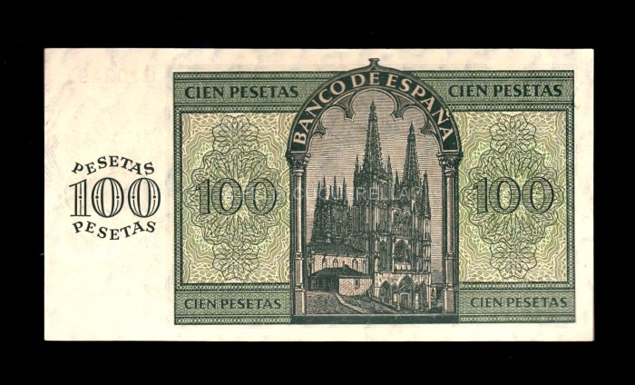 100 Pesetas 1936, serie G, S/C-, pliegue de papel en margen inferior reverso 100 Pesetas 1936, serie G, S/C-, pliegue de papel en margen inferior reverso