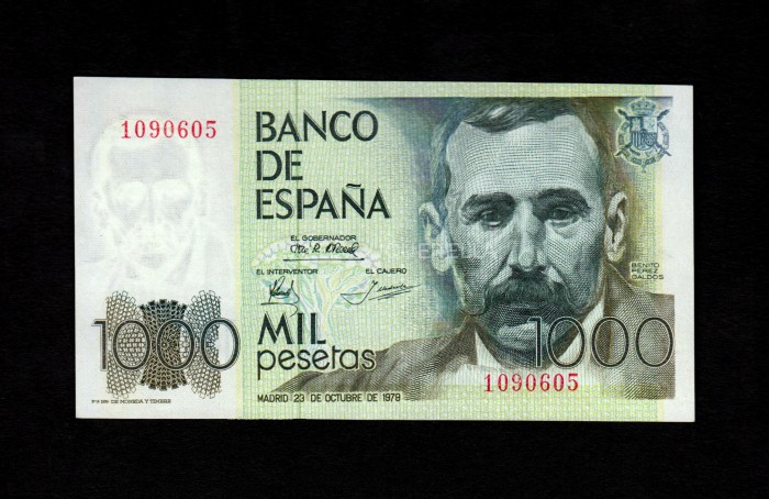 1000 pesetas 1979, sin serie, S/C-, marquita de clip anverso 1000 pesetas 1979, sin serie, S/C-, marquita de clip anverso