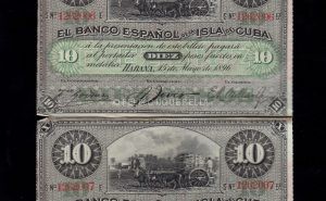 4 billetes correlativos Cuba 10 Pesos 1896, S/C, P.49d 4 billetes correlativos Cuba 10 Pesos 1896, S/C, P.49d